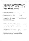 Exam 2: NUR2513/ NUR 2513 (Latest 2024/ 2025) Maternal-Child Nursing Exam |75 ACTUAL Questions and Verified Answers| Already Graded A - Rasmussen