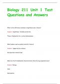 Biology 211 Unit 1 Test Questions and Answers