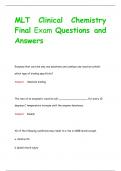 MLT Clinical Chemistry  Final Exam Questions and  Answers