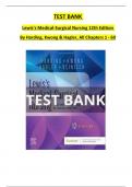 Lewis's Medical-Surgical Nursing 12th Edition Test Bank by Harding, Kwong & Hagler, All 69 Chapters Complete and 100 % Verified