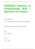 NURS2063 Essentials of  Pathophysiology MOD 1 Questions and Answers