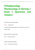 Pathophysiology Pharmacology in Nursing 1  Exam 1 Questions and  Answer