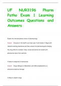 UF NUR3196 Pharm Patho Exam 1 Learning  Outcomes Questions and  Answer