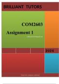 COM2603 Assignment 1 Unlock your path to success with the meticulously crafted solution forCOM2603 Assignment 1   S1 2024. This comprehensive guide not only provides accurate answers to the questions but also presents well-structured explanations that sho