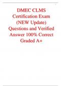 DMEC CLMS Certification Exam (NEW 2024/ 2025 Update) Questions and Verified Answer 100% Correct Graded A+