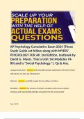 AP Psychology Cumulative Exam 2024 (These Study Guide set follow along with MYERS' PSYCHOLOGY FOR AP, 2nd Edition, textbook by David G. Myers. This is Unit 14 (Modules 74-80) and is "Social Psychology."). Qs & Ans. 