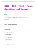 BIO 100 Final Exam Questions and Answers