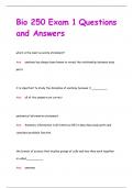 Bio 250 Exam 1 Questions  and Answers