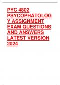 PYC 4802  PSYCOPHATOLOG Y ASSIGNMENT  EXAM QUESTIONS  AND ANSWERS  LATEST VERSION  2024