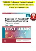 TEST BANK For Success in Practical Vocational Nursing From Student to Leader, 10th Edition (Carroll, 2023), Chapters 1 - 19