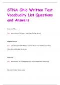 STNA Ohio Written Test  Vocabualry List Questions  and Answers