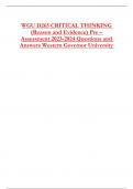 WGU D265 CRITICAL THINKING  (Reason and Evidence) Pre – Assessment 2023-2024 Questions and  Answers Western Governor University