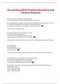 Accounting 2010 Practice Questions and Correct Answers