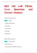 BIO 182 LAB FINAL Exam Questions and  Correct Answers