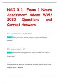 NSG 311 Exam 1 Neuro  Assessment Adams WVU  2020 Questions and  Correct Answers