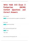 WVU NSG 310 Exam 3  Postpartum (MOM)  Content Questions and  Correct Answers