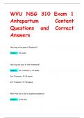 WVU NSG 310 Exam 1  Antepartum Content Questions and Correct  Answers