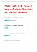 WVU NSG 311 Exam 1  Neuro Content Questions  and Correct Answers