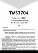 TMS3704 Assignment 4 (ANSWERS) 2024 - DISTINCTION GUARANTEED