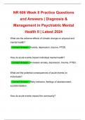 NR 606 Week 8 Practice Questions and Answers | Diagnosis & Management in Psychiatric Mental Health II | Latest 2024 