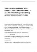   TABC – POWERPOINT EXAM WITH CORRECT QUESTIONS WITH CORRECTRY ANALYZED ANSWERS (ACTUAL EXAM) ALREADY GRADED A+ LATEST 2024 