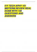 IVY TECH APHY 101  MIDTERM REVIEW REAL  EXAM WITH 150  QUESTIONS AND  ANSWERS