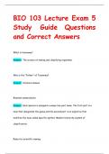 BIO 103 Lecture Exam 5  Study Guide Questions  and Correct Answers