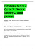 Physics Unit 7 Quiz 1 Work, Energy, and power