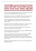 Florida DMV Learner's Permit Test Exam Latest 2024-2025 | Florida DMV Learners  Permit Actual Exam Update 2024-2025  Questions and Correct Answers Rated A+