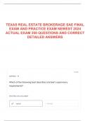 TEXAS REAL ESTATE BROKERAGE SAE FINAL EXAM AND PRACTICE EXAM NEWEST 2024 ACTUAL EXAM 350 QUESTIONS AND CORRECT DETAILED ANSWERS 