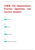 CHEM 103 Nomenclature  Practice Questions and  Correct Answers