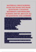 MATERNAL CHILD NURSING EXAM TEST BANK TEST BANK QUESTIONS- CANADIAN MATERNITY