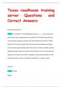 Texas Roadhouse Training Questions and Correct Answers