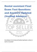 Dental assistant Final  Exam Test Questions  and Answers Updated  (Verified Answers)