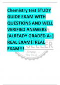 Chemistry test STUDY  GUIDE EXAM WITH  QUESTIONS AND WELL  VERIFIED ANSWERS  [ALREADY GRADED A+]  REAL EXAM!! REAL  EXAM!!!