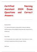 Certified Nursing  Assistant 2024 Exam Questions and Correct  Answers