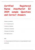 Certified Registered  Nurse Anesthetist E2 2024 sample Questions  and Correct Answers