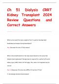 Ch 51 Dialysis CRRT Kidney Transplant 2024  Review Questions and  Correct Answers