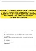 HESI EXIT EXAM REVIEW (NIGHTINGALE COLLEGE) LATEST 2024 ACTUAL EXAM COMPLETE 160 QUESTIONS AND CORRECT DETAILED ANSWERS WITH RATIONALES (VERIFIED ANSWERS) |ALREADY GRADED A+