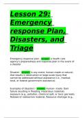 Lesson 29: Emergency response Plan, Disasters, and Triage