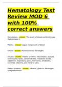 Hematology Test Review MOD 6 with 100- correct answers.