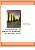 PA Real Estate Exam - Test Questions from Temple Course, With 100% Correct Answers