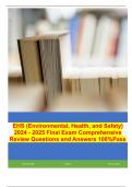 EHS (Environmental, Health, and Safety) 2024 - 2025 Final Exam Comprehensive Review Questions and Answers 100%Pass