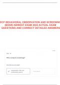 DCF BEHAVIORAL OBSERVATION AND SCREENING (BOSR) NEWEST EXAM 2024 ACTUAL EXAM QUESTIONS AND CORRECT DETAILED ANSWERS