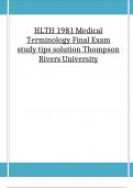 HLTH 1981 Medical Terminology Final Exam study tips solution Thompson Rivers University