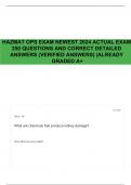 HAZMAT OPS EXAM NEWEST 2024 ACTUAL EXAM 250 QUESTIONS AND CORRECT DETAILED ANSWERS (VERIFIED ANSWERS) |ALREADY GRADED A+