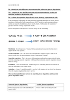 Unit 13 - Biochemistry and Biochemical Techniques 2010 - P6 – identify the main differences between anaerobic and aerobic glucose degradation: M4 – compare the sites of ATP production and consumption during aerobic and anaerobic -  Extended Diploma