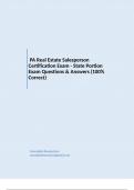 PA Real Estate Salesperson Certification Exam - State Portion Exam Questions & Answers (100% Correct)