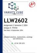 LLW2602 Assignment 2 (DETAILED ANSWERS) Semester 2 2024 - DISTINCTION GUARANTEED