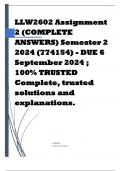 LLW2602 Assignment 2 (COMPLETE ANSWERS) Semester 2 2024 (774154) - DUE 6 September 2024 ; 100% TRUSTED Complete, trusted solutions and explanations